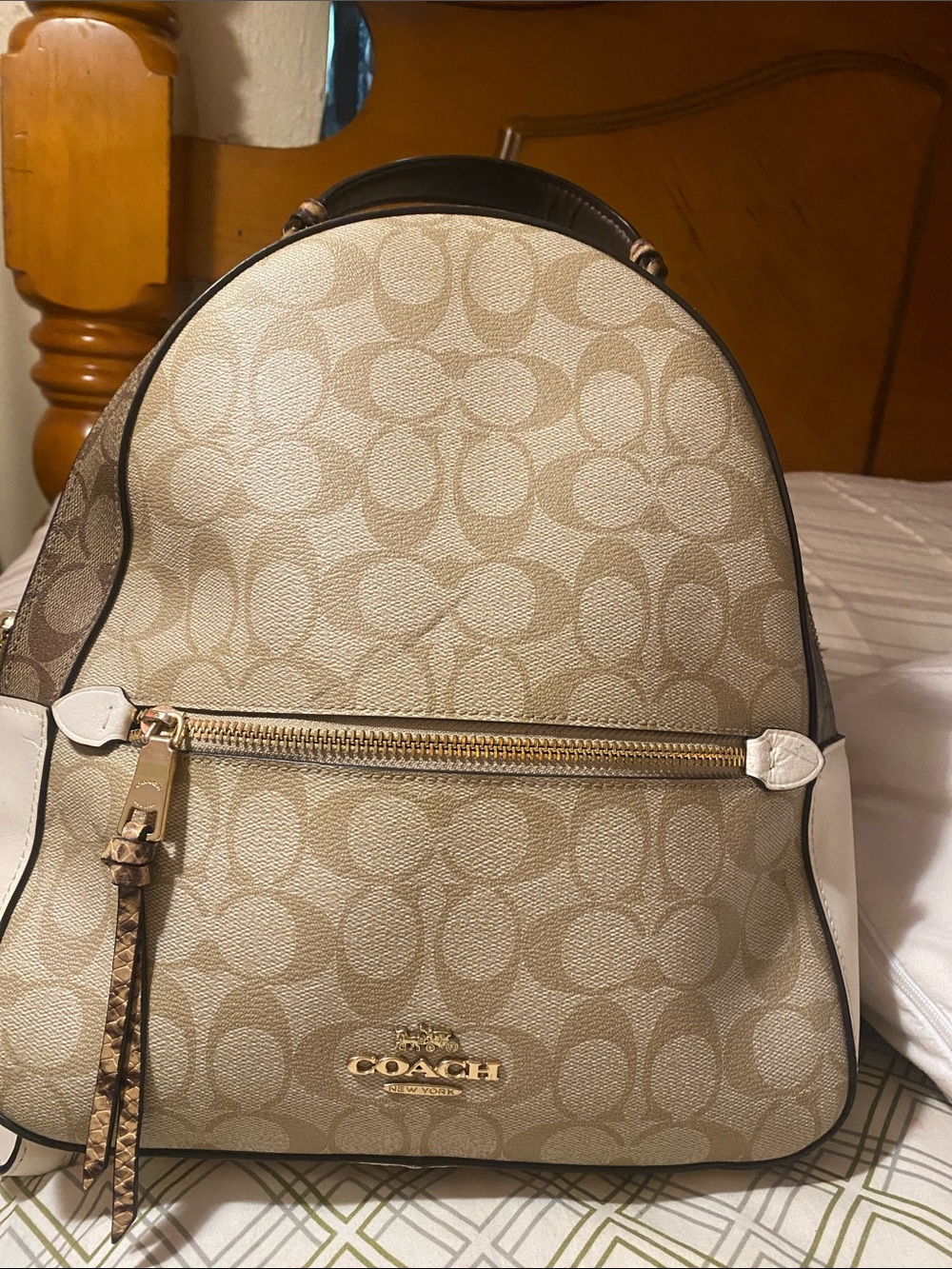 Coach Beige/Chalk Signature Canvas Backpack with White Trim